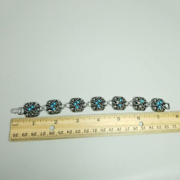 Vintage Avon Blue and Silver Tone 6 Panel Chain Bracelet, Singed Estate - Picture 6 of 8